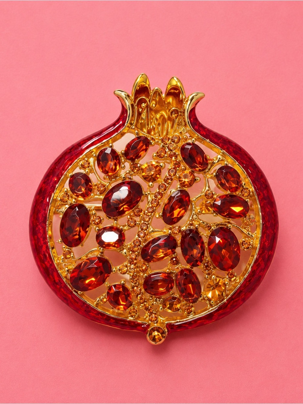 Ruby Red Pomegranate Gold Brooch